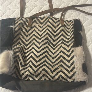 Myra Bag Black and White Chevron Tote